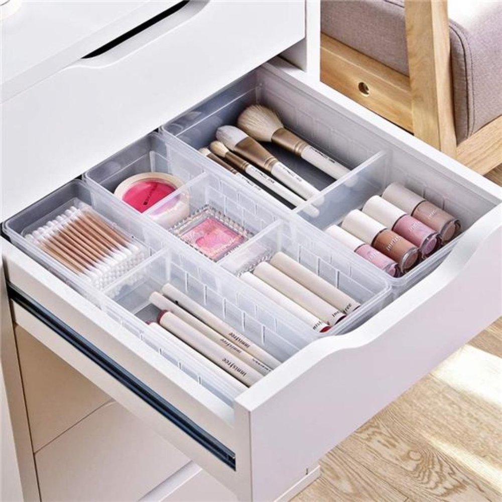 4 Pcs Desk Drawer Organizer Plastic Makeup Drawer Dividers Cosmetic Flatware